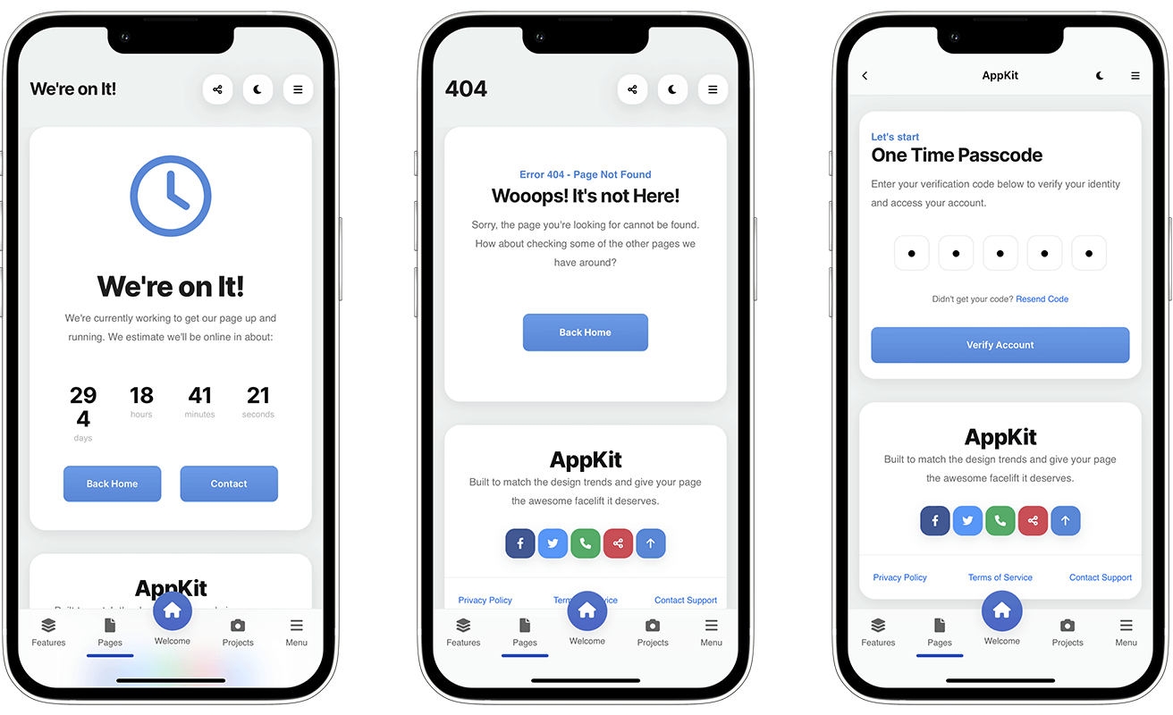 appkit mobile system pages